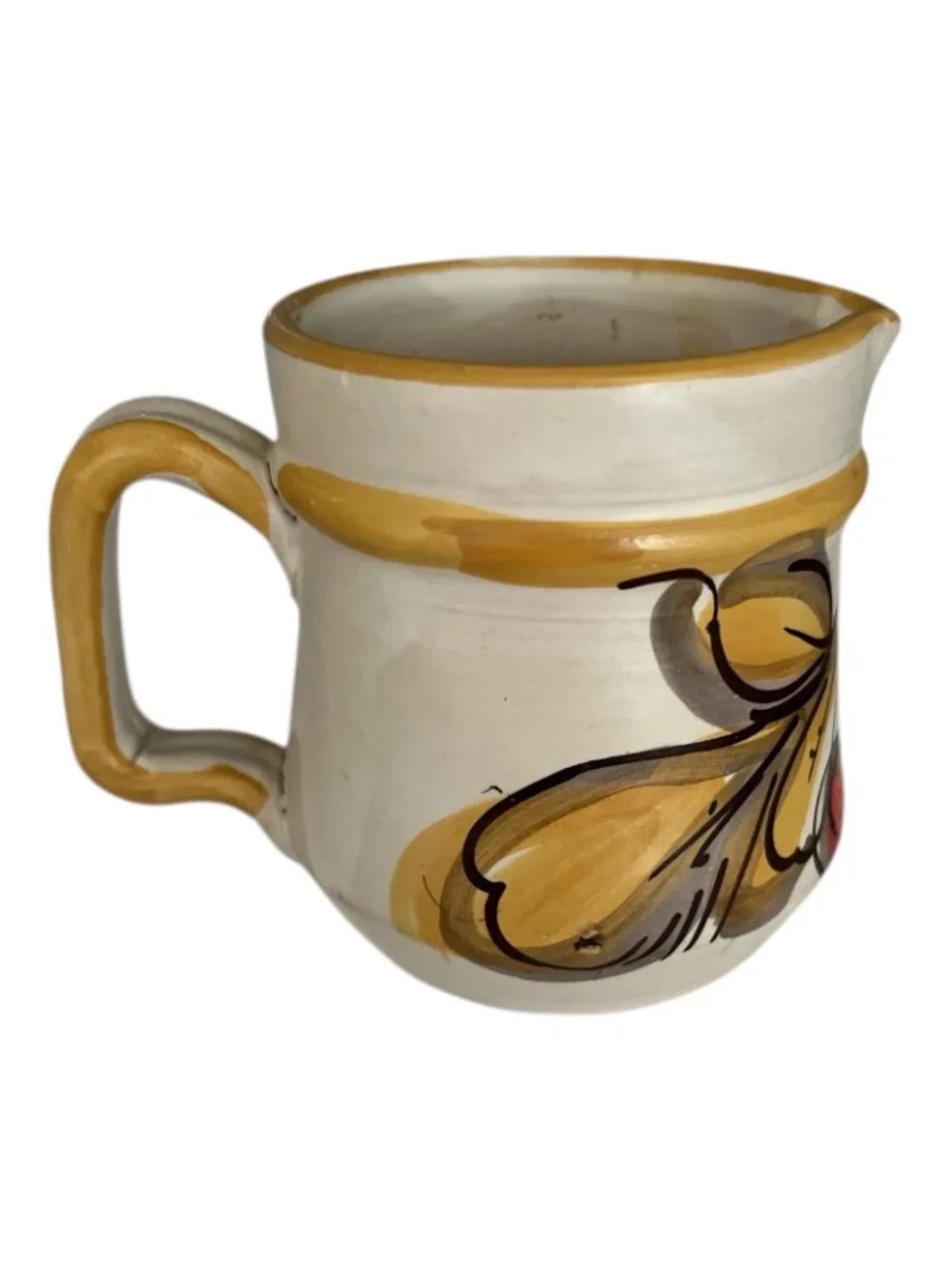Vintage Italian Hand Painted Creamer Pitcher Floral Mid Century Italy Pottery
